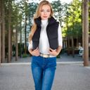 Black Large Zip-Up Puff Vest Jacket with Cozy Design and Warmth