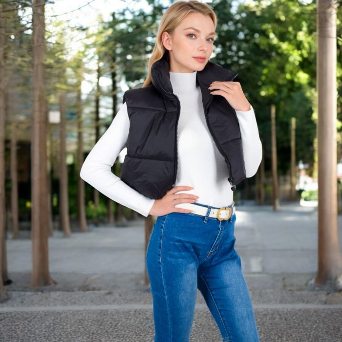 Zip-Up Puff Vest Jacket with Cozy Design and Warmth