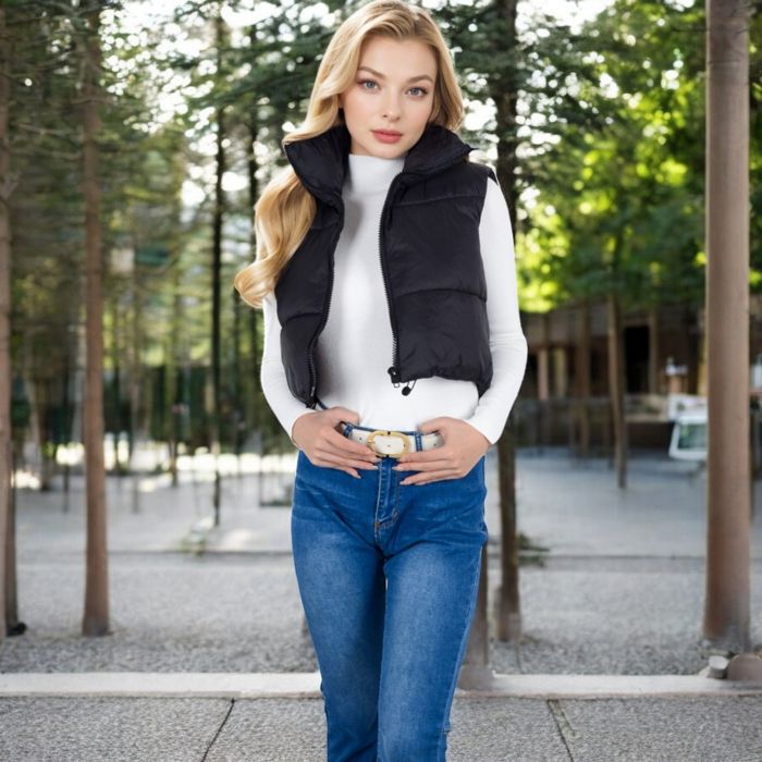 Zip-Up Puff Vest Jacket with Cozy Design and Warmth