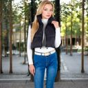 Black Large Zip-Up Puff Vest Jacket with Cozy Design and Warmth