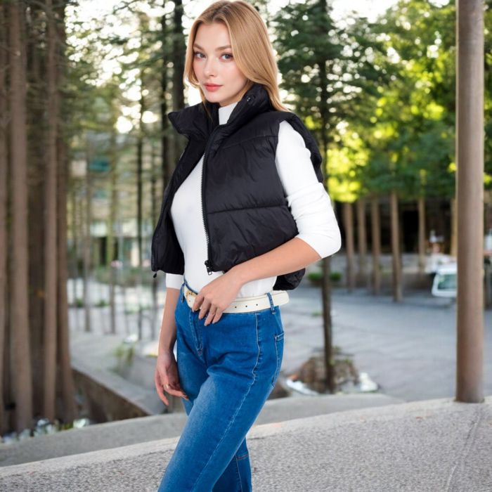 Zip-Up Puff Vest Jacket with Cozy Design and Warmth