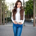 Brown Large Zip-Up Puff Vest Jacket with Cozy Design and Warmth