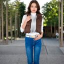 Brown Large Zip-Up Puff Vest Jacket with Cozy Design and Warmth