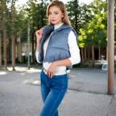 Gray Large Zip-Up Puff Vest Jacket with Cozy Design and Warmth