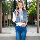 Gray Large Zip-Up Puff Vest Jacket with Cozy Design and Warmth