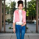 Pink Large Zip-Up Puff Vest Jacket with Cozy Design and Warmth