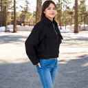 Black Large Women's Zip-Up Collared Jacket with Front Flap Pockets