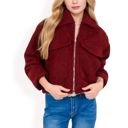 Red Large Women's Zip-Up Collared Jacket with Front Flap Pockets