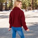 Red Large Women's Zip-Up Collared Jacket with Front Flap Pockets