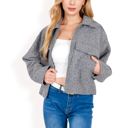 Gray Large Women's Zip-Up Collared Jacket with Front Flap Pockets