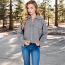 Gray Large Women's Zip-Up Collared Jacket with Front Flap Pockets