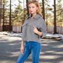 Gray Large Women's Zip-Up Collared Jacket with Front Flap Pockets