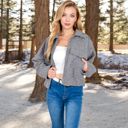 Gray Large Women's Zip-Up Collared Jacket with Front Flap Pockets