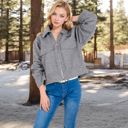 Gray Large Women's Zip-Up Collared Jacket with Front Flap Pockets