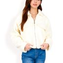 White Large Women's Zip-Up Collared Jacket with Front Flap Pockets