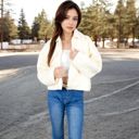 White Small Women's Zip-Up Collared Jacket with Front Flap Pockets