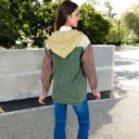 Green Large Color Block Jacket with Attached Hood and Stylish Design