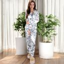 White Large Floral Print 2-Piece Sleepwear Set with Relaxed Fit