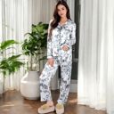 White Large Floral Print 2-Piece Sleepwear Set with Relaxed Fit