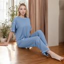 Blue Large Short Sleeve 2-Piece Sleepwear Set with Relaxed Fit