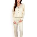  Women's Satin 2-Piece Pajama Set with Button-Up Long Sleeve Top and Relaxed Fit Pants