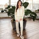 Beige Large Women's Satin 2-Piece Pajama Set with Button-Up Long Sleeve Top and Relaxed Fit Pants