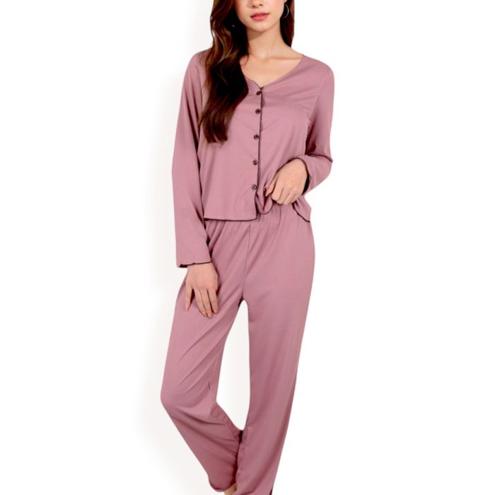 Women's Satin 2-Piece Pajama Set with Button-Up Long Sleeve Top and Relaxed Fit Pants