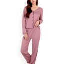 Pink Large Women's Satin 2-Piece Pajama Set with Button-Up Long Sleeve Top and Relaxed Fit Pants