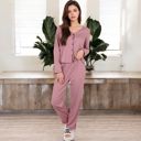 Pink Large Women's Satin 2-Piece Pajama Set with Button-Up Long Sleeve Top and Relaxed Fit Pants