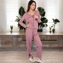 Pink Large Women's Satin 2-Piece Pajama Set with Button-Up Long Sleeve Top and Relaxed Fit Pants