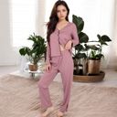 Pink Large Women's Satin 2-Piece Pajama Set with Button-Up Long Sleeve Top and Relaxed Fit Pants