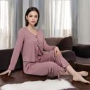 Pink Large Women's Satin 2-Piece Pajama Set with Button-Up Long Sleeve Top and Relaxed Fit Pants