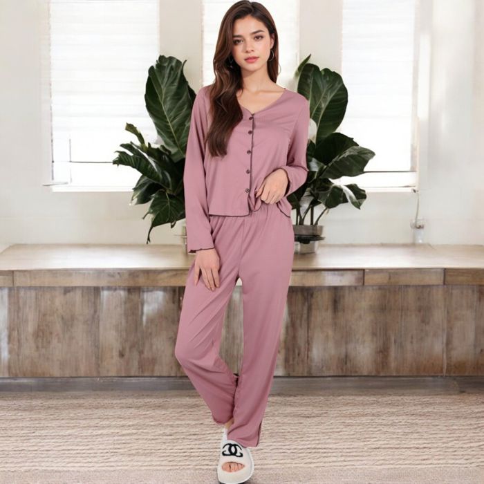 Women's Satin 2-Piece Pajama Set with Button-Up Long Sleeve Top and Relaxed Fit Pants