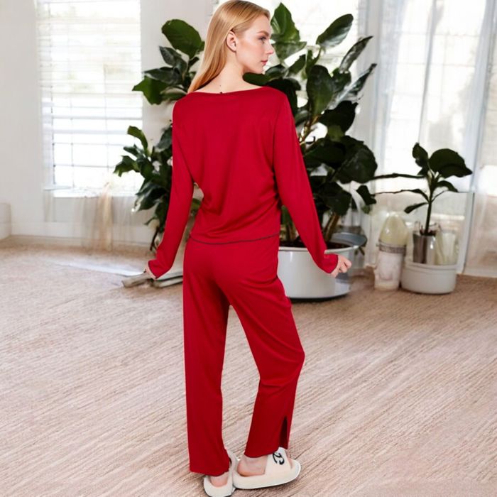 Women's Satin 2-Piece Pajama Set with Button-Up Long Sleeve Top and Relaxed Fit Pants