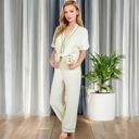 Beige Large Short Sleeve V-Neck 2-Piece Sleepwear Set with Relaxed Fit