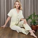 Beige Large Short Sleeve V-Neck 2-Piece Sleepwear Set with Relaxed Fit