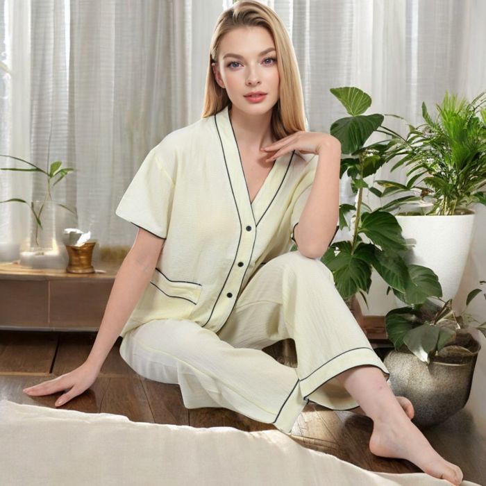 Short Sleeve V-Neck 2-Piece Sleepwear Set with Relaxed Fit