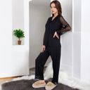 Black Large Lace Detail 2-Piece Sleepwear Set with Soft Fabric and Relaxed Fit