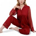 Red Large Lace Detail 2-Piece Sleepwear Set with Soft Fabric and Relaxed Fit