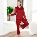 Red Large Lace Detail 2-Piece Sleepwear Set with Soft Fabric and Relaxed Fit