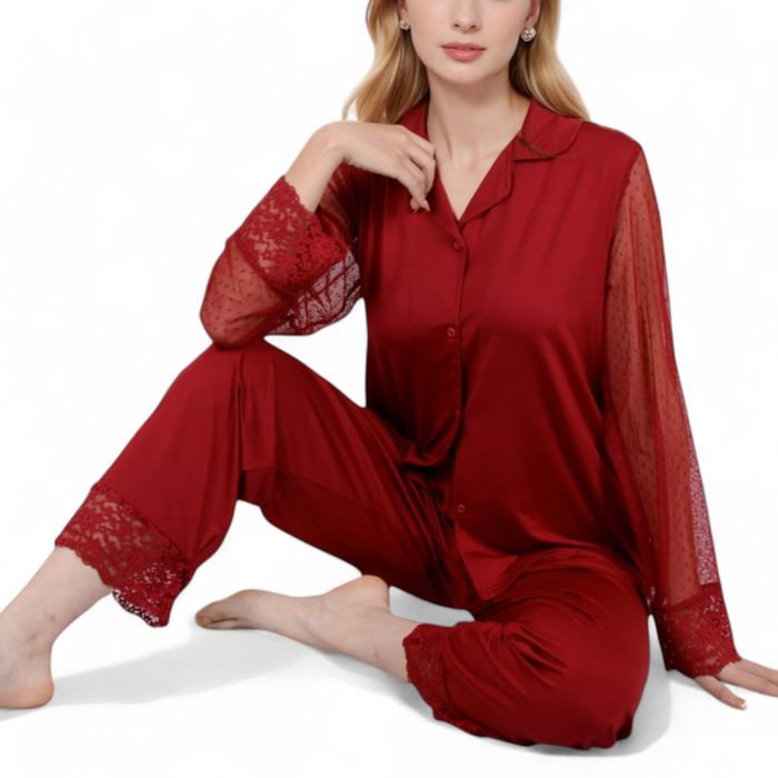 Lace Detail 2-Piece Sleepwear Set with Soft Fabric and Relaxed Fit