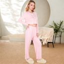 Pink Large Women's Ribbed Button-Down Long Sleeve Top and Wide-Leg Pants Lounge Set