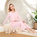 Pink Large Women's Ribbed Button-Down Long Sleeve Top and Wide-Leg Pants Lounge Set