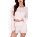 Pink Large Women's Long Sleeve Crop Top and Elastic Waist Lounge Shorts Set