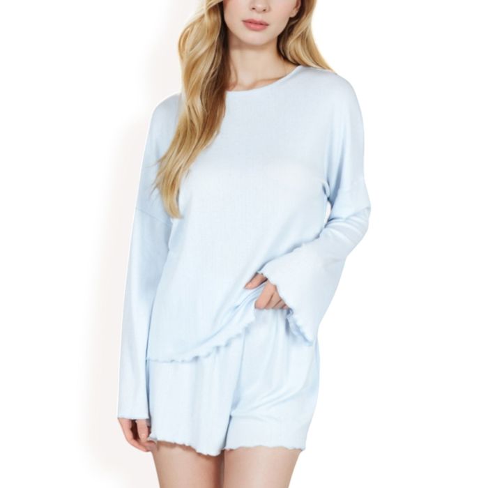 Women's Long Sleeve Lounge Top and Elastic Waist Shorts Set