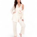  Women's 3-Piece Lounge Set with Tie-Front Cardigan and Ribbed Pants