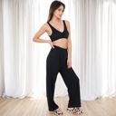 Black Large Women's 3-Piece Lounge Set with Tie-Front Cardigan and Ribbed Pants