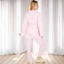 Pink Large Women's 3-Piece Lounge Set with Tie-Front Cardigan and Ribbed Pants