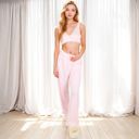 Pink Large Women's 3-Piece Lounge Set with Tie-Front Cardigan and Ribbed Pants