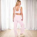 Pink Large Women's 3-Piece Lounge Set with Tie-Front Cardigan and Ribbed Pants